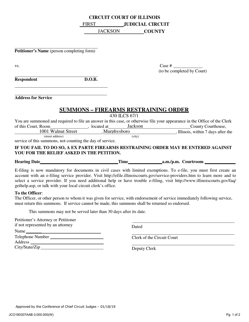 Summons - Firearms Restraining Order - Jackson County, Illinois, Page 1