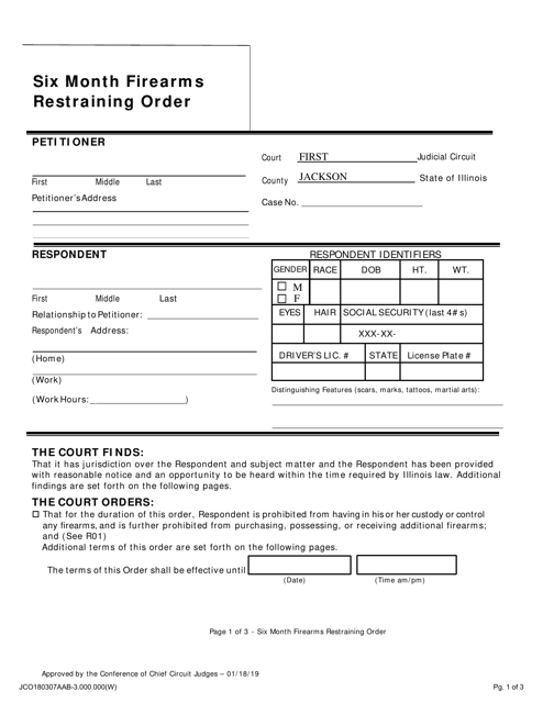 Six Month Firearms Restraining Order - Jackson County, Illinois Download Pdf