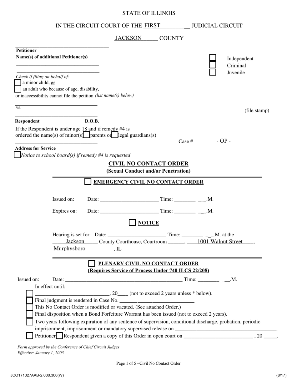 Civil No Contact Order (Sexual Conduct and / or Penetration) - Jackson County, Illinois, Page 1