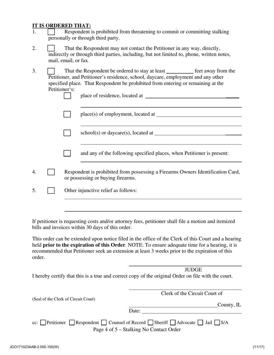 Jackson County, Illinois Stalking No Contact Order - Fill Out, Sign ...