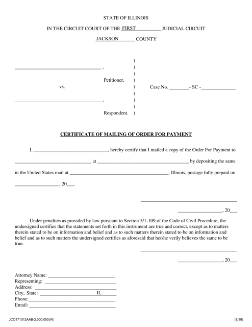 Certificate of Mailing of Order for Payment - Jackson County, Illinois Download Pdf