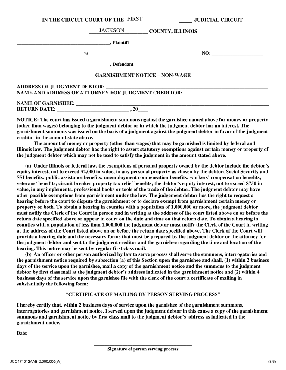 Garnishment Notice - Non-wage - Jackson County, Illinois, Page 1