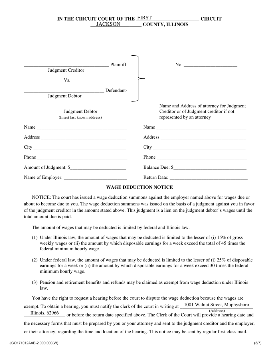 Wage Deduction Notice - Jackson County, Illinois, Page 1