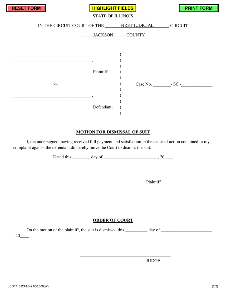 Motion for Dismissal of Suit - Jackson County, Illinois, Page 1