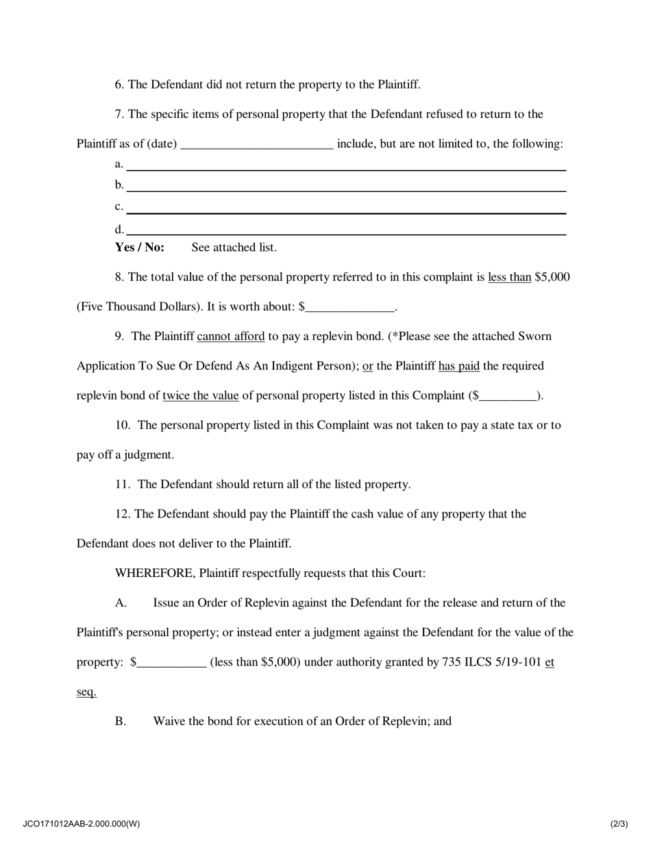 Complaint for Replevin and Damages - Jackson County, Illinois, Page 2