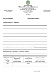 Human Rights Commission Intake &amp; Title VI, Ada &amp; Lep Plan Complaint Form - Onondaga County, New York, Page 2