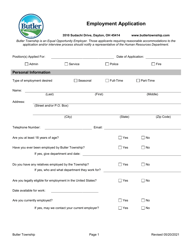 Document preview: Employment Application - Butler Township, Ohio
