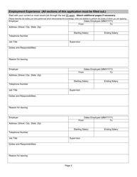 Employment Application - Butler Township, Ohio, Page 2