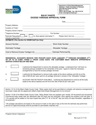 Document preview: Bulky Waste Excess Yardage Approval Form - Miami-Dade County, Florida