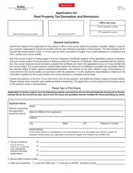 Document preview: Form DTE23 Application for Real Property Tax Exemption and Remission - Butler County, Ohio