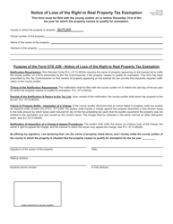 Form DTE23N &quot;Notice of Loss of the Right to Real Property Tax Exemption&quot; - Butler County, Ohio