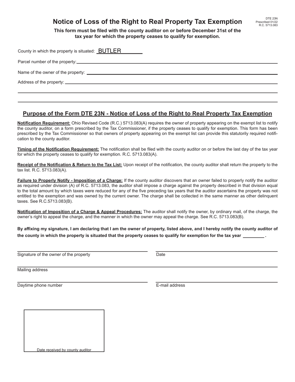 Form DTE23N Fill Out, Sign Online and Download Fillable PDF, Butler