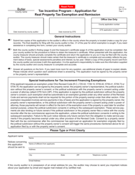 Form DTE24 &quot;Application for Real Property Tax Exemption and Remission - Tax Incentive Program&quot; - Butler County, Ohio