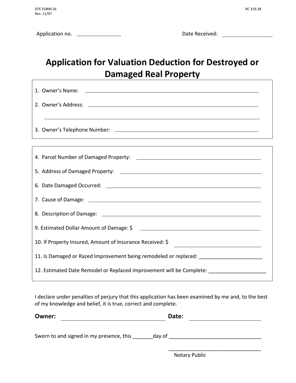 Form DTE26 Application for Valuation Deduction for Destroyed or Damaged Real Property - Butler County, Ohio, Page 2