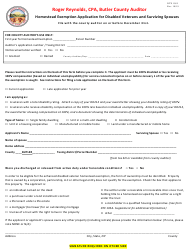 Form DTE105I &quot;Homestead Exemption Application for Disabled Veterans and Surviving Spouses&quot; - Butler County, Ohio