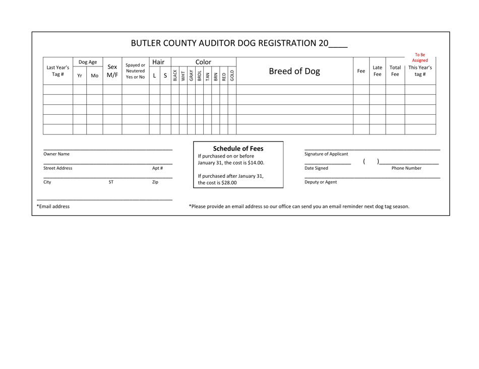 Butler County, Ohio Dog License Application Form - Fill Out, Sign