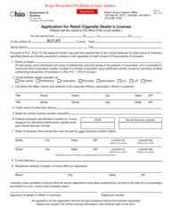 Document preview: Form CIG40 Application for Retail Cigarette Dealer's License - Butler County, Ohio