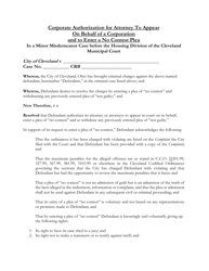 Document preview: Corporate Authorization for Attorney to Appear on Behalf of a Corporation and to Enter a No Contest Plea in a Minor Misdemeanor Case - City of Cleveland, Ohio