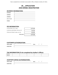 Document preview: Dog Kennel Registration Application - Butler County, Ohio