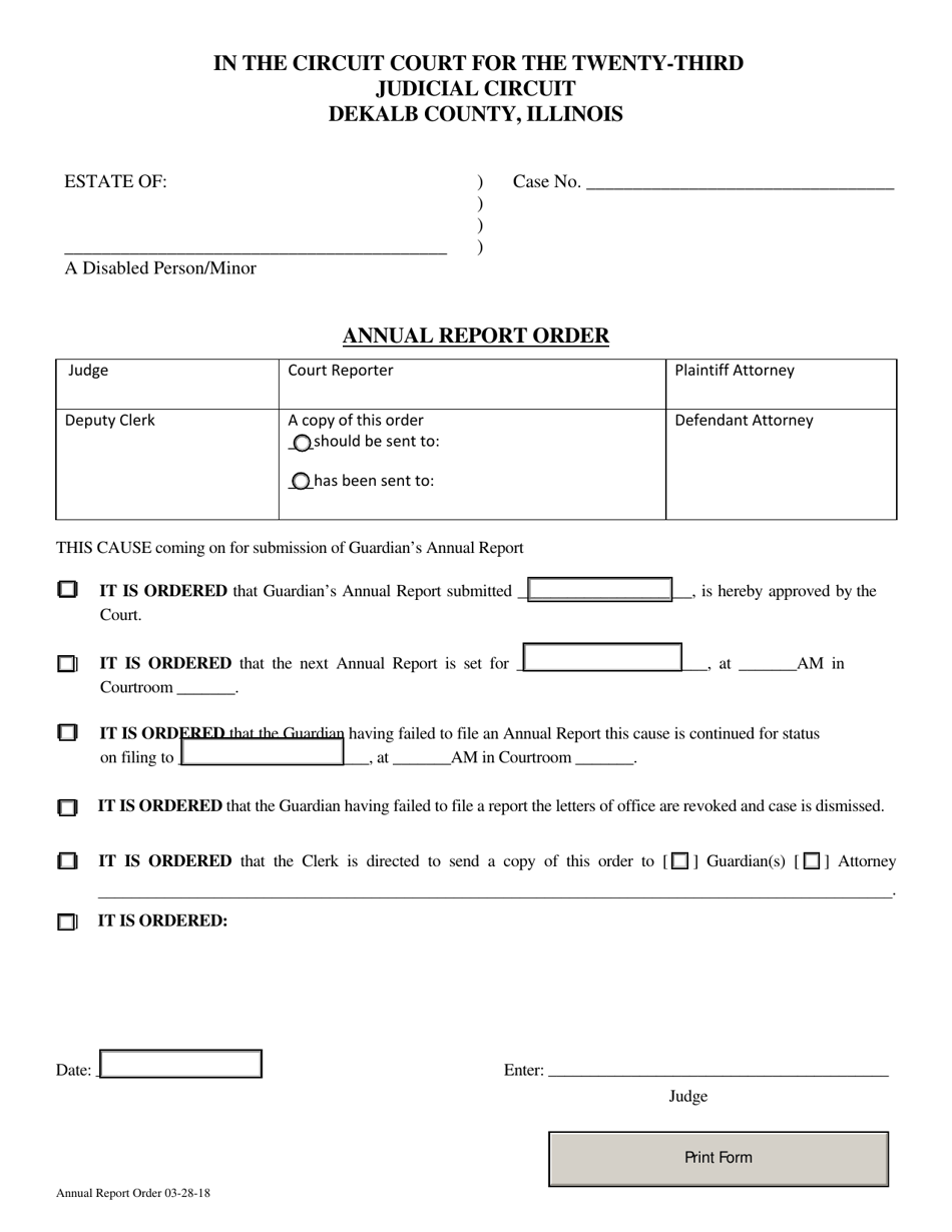 Annual Report Order - DeKalb County, Illinois, Page 1