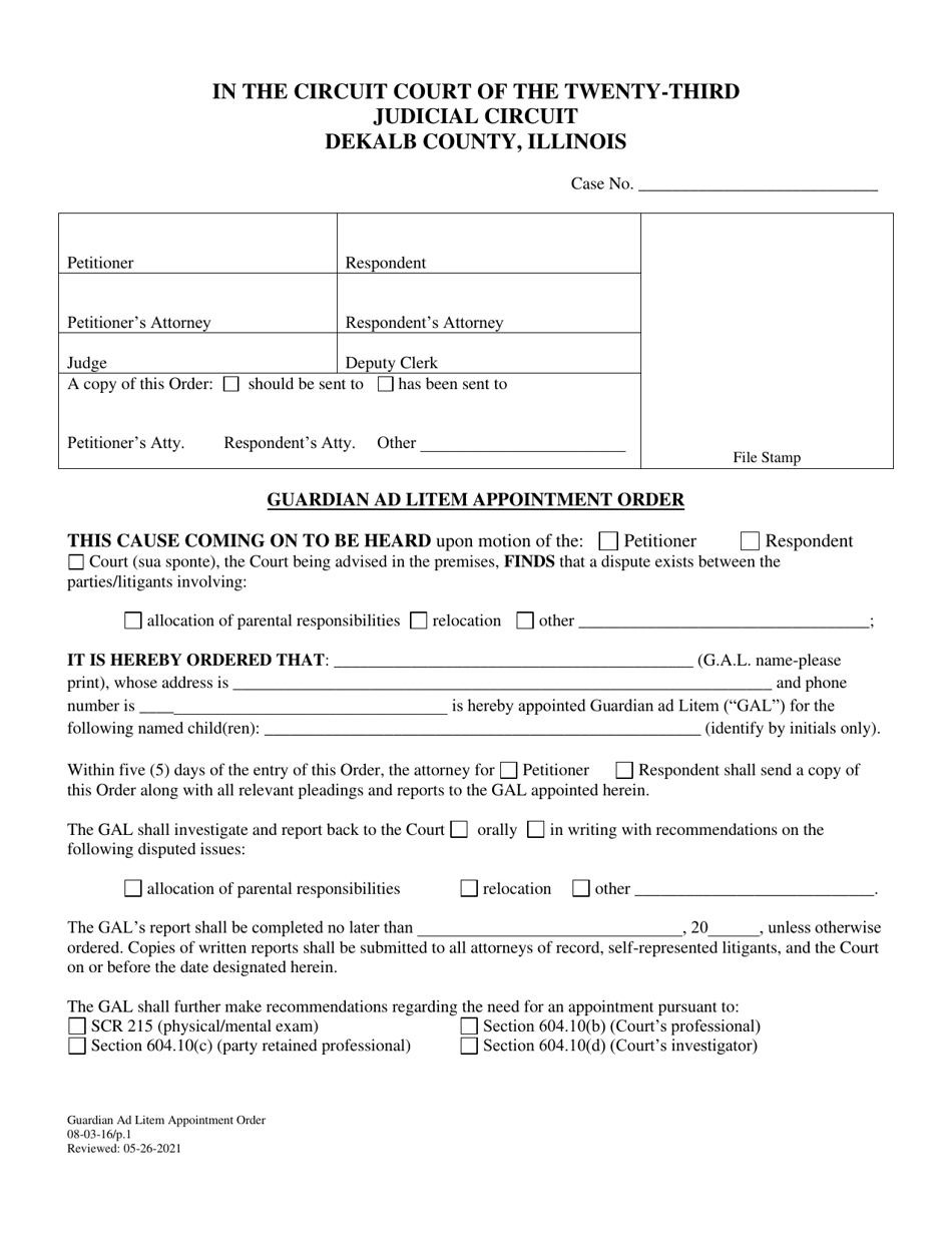 DeKalb County, Illinois Guardian Ad Litem Appointment Order Fill Out