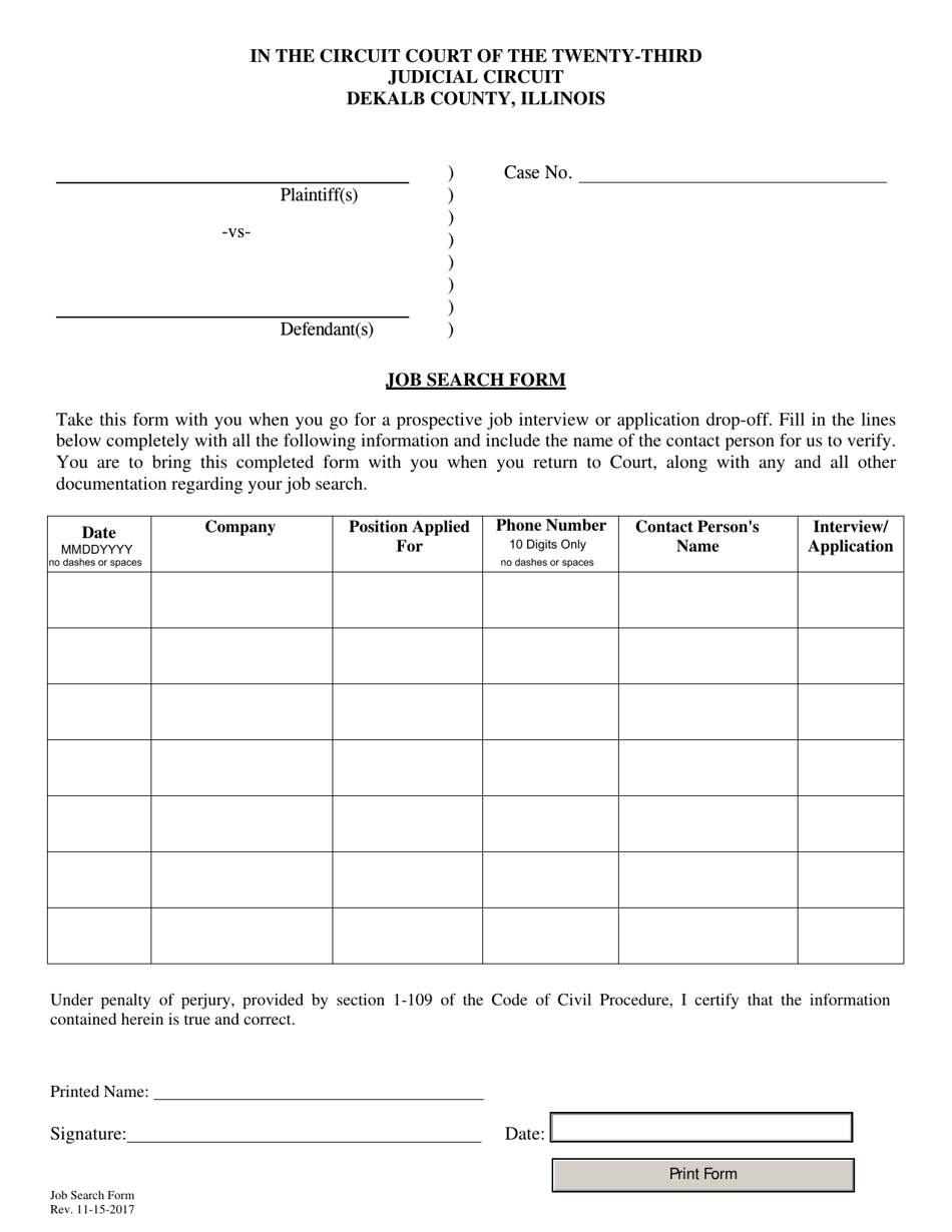 Job Search Form - DeKalb County, Illinois, Page 1