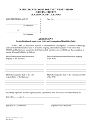 Document preview: Agreement for the Division of Assets (Over $100) and Assumption of Liabilities/Debts - DeKalb County, Illinois