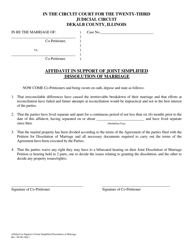 Document preview: Affidavit in Support of Joint Simplified Dissolution of Marriage - DeKalb County, Illinois