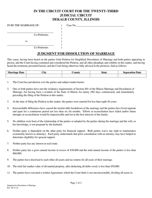 Judgment for Dissolution of Marriage - DeKalb County, Illinois Download Pdf