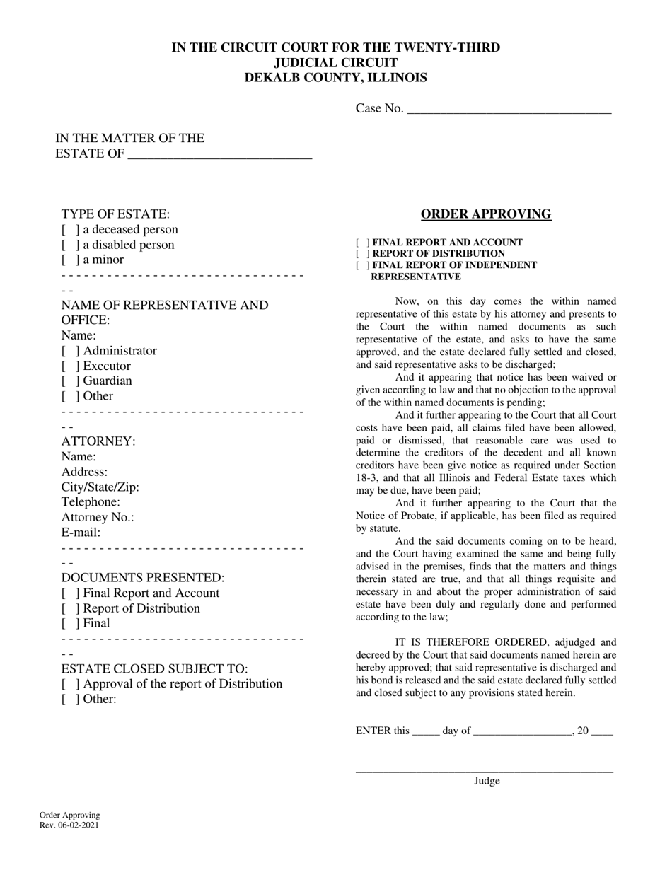 Order Approving - DeKalb County, Illinois, Page 1