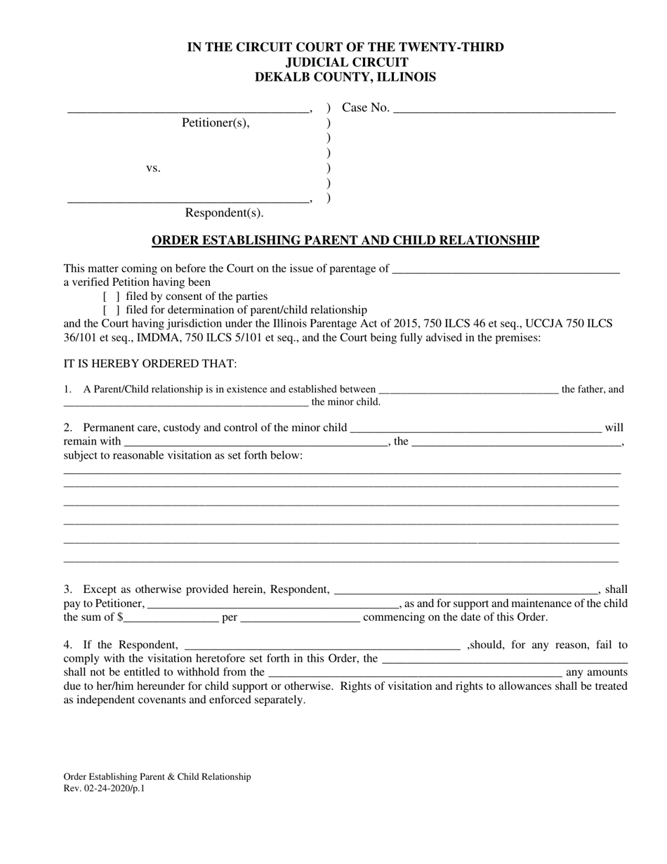 Order Establishing Parent and Child Relationship - DeKalb County, Illinois, Page 1