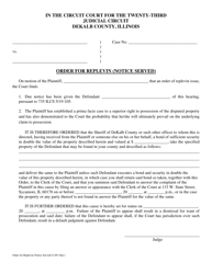 Document preview: Order for Replevin (Notice Served) - DeKalb County, Illinois