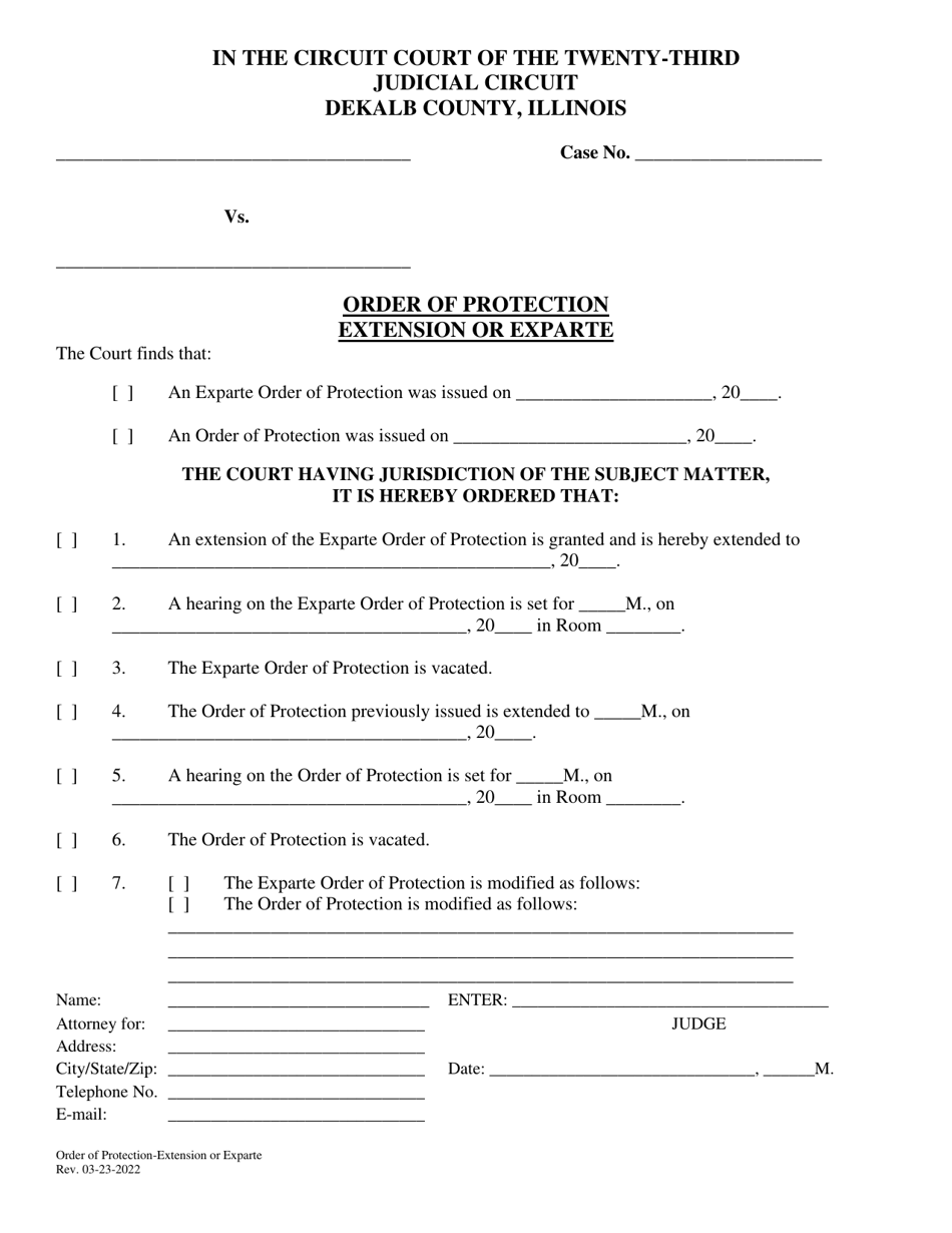 Order of Protection - Extension or Exparte - DeKalb County, Illinois, Page 1
