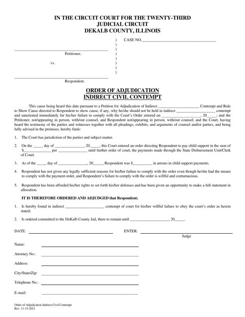 Order of Adjudication Indirect Civil Contempt - DeKalb County, Illinois Download Pdf