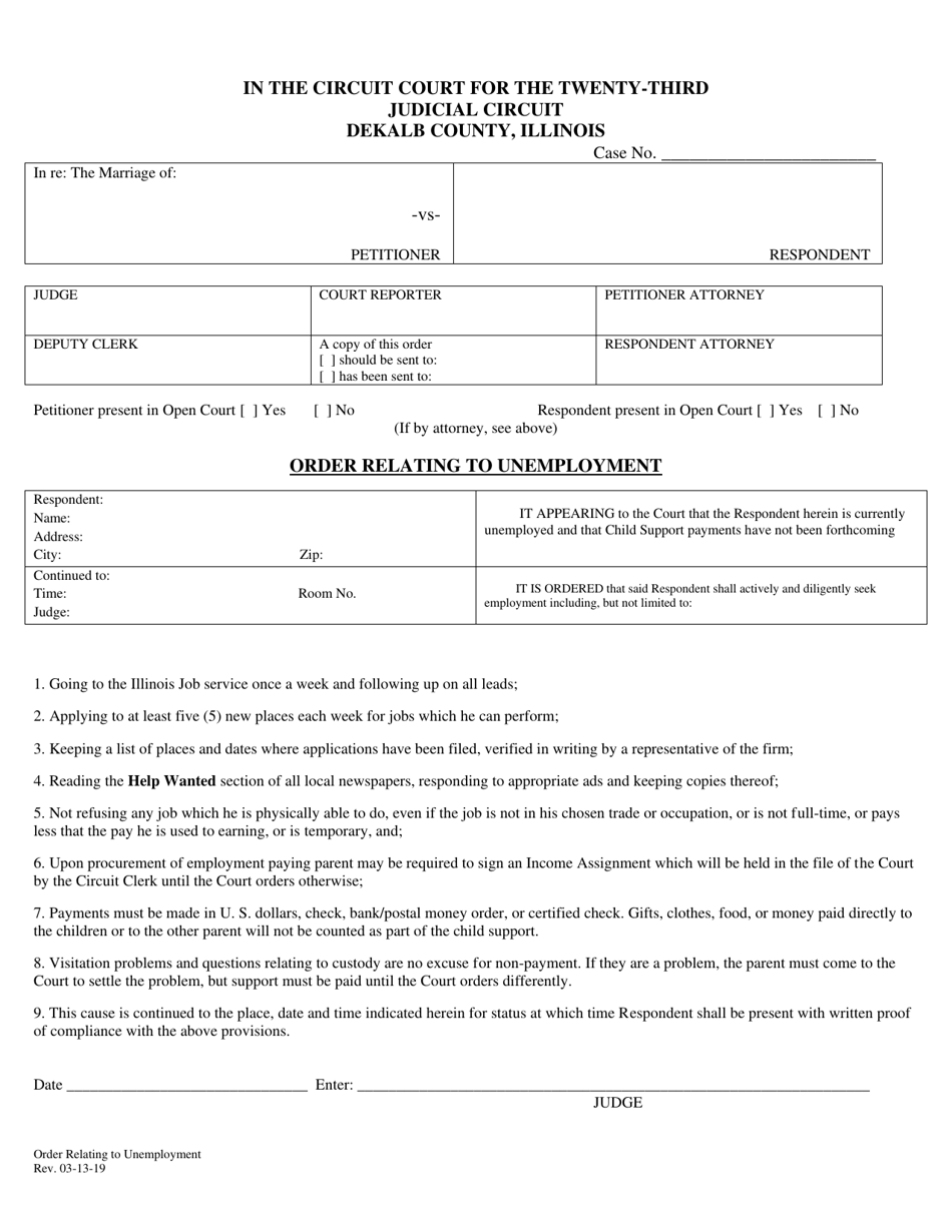 Order Relating to Unemployment - DeKalb County, Illinois, Page 1