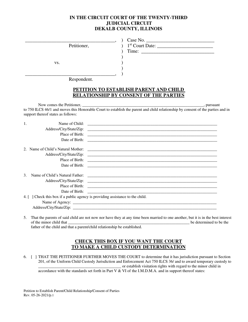 Petition to Establish Parent and Child Relationship by Consent of the Parties - DeKalb County, Illinois, Page 1