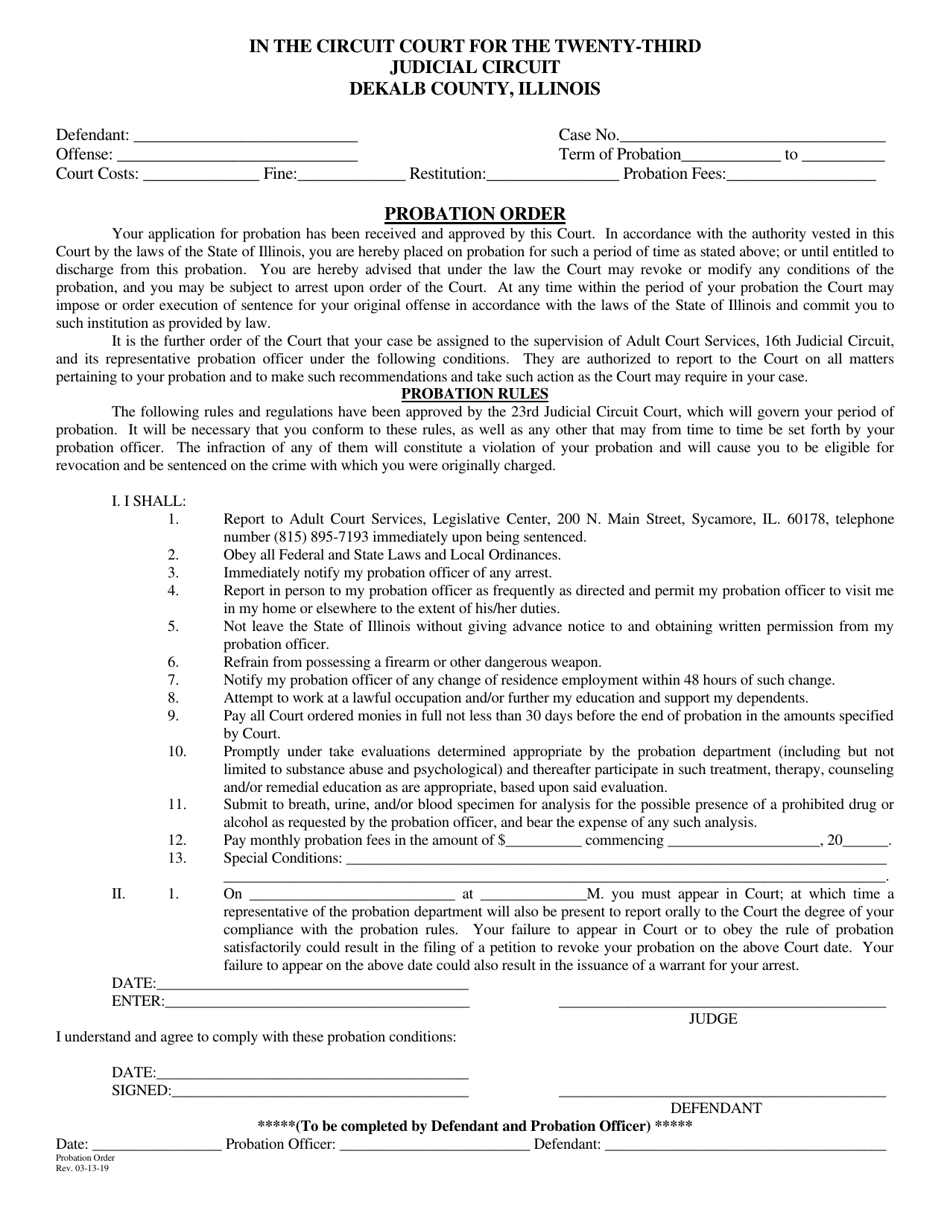 Probation Order - DeKalb County, Illinois, Page 1