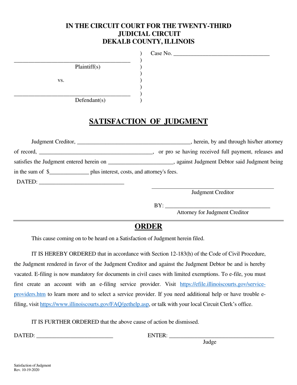 Satisfaction of Judgment - DeKalb County, Illinois, Page 1