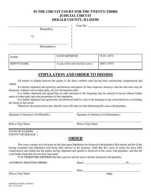 Stipulation and Order to Dismiss - DeKalb County, Illinois Download Pdf