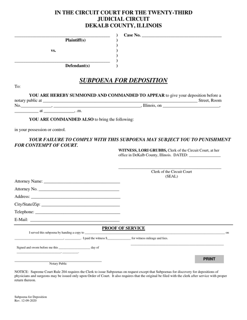 Subpoena for Deposition - DeKalb County, Illinois Download Pdf