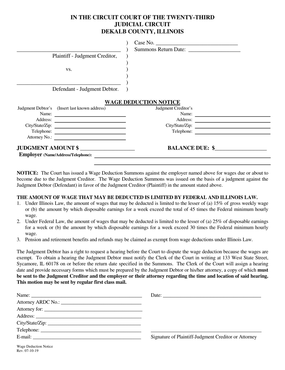 Wage Deduction Notice - DeKalb County, Illinois, Page 1