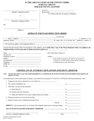 Document preview: Affidavit for Wage Deduction Order - DeKalb County, Illinois