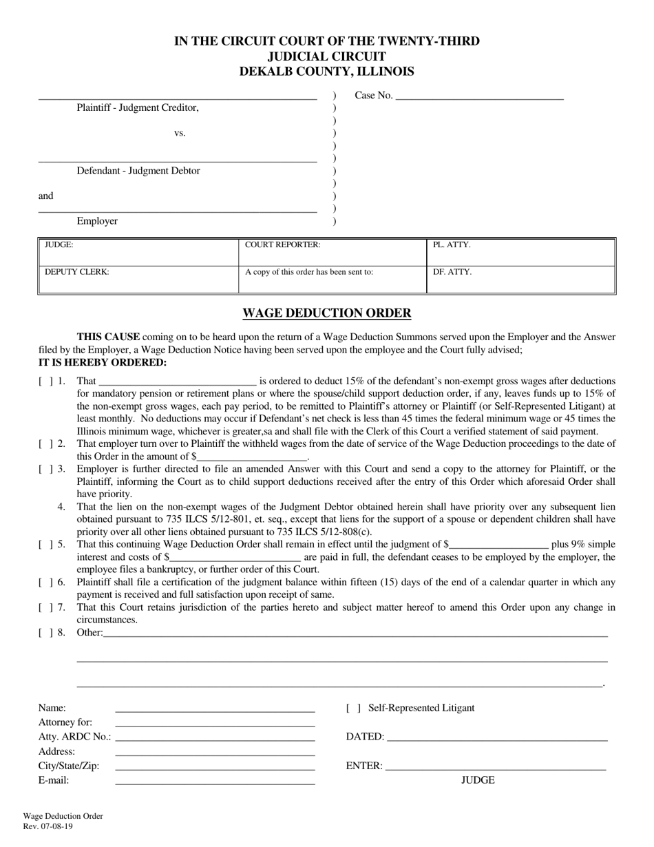 Wage Deduction Order - DeKalb County, Illinois, Page 1