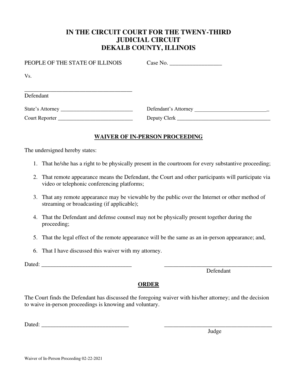 Waiver of in-Person Proceeding - DeKalb County, Illinois, Page 1