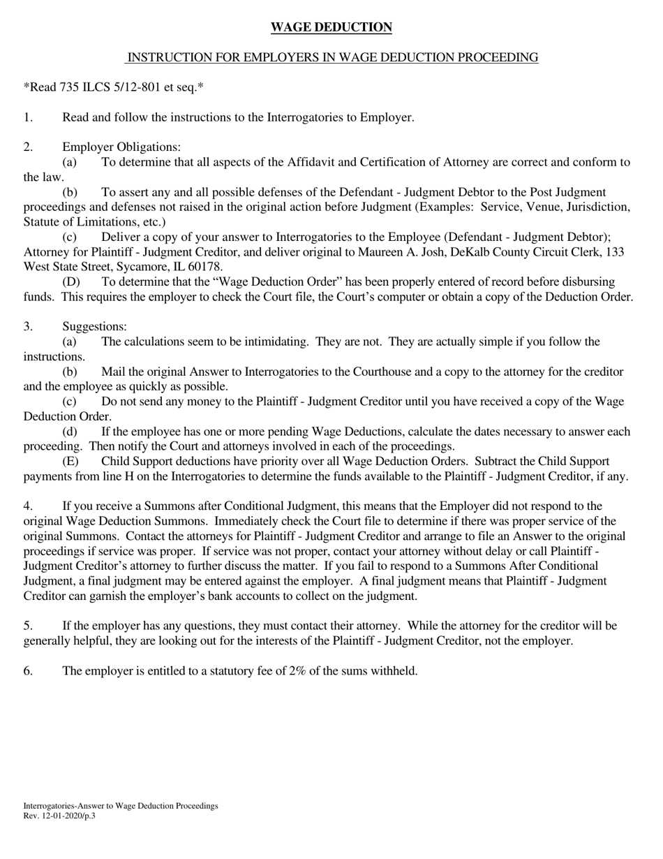 Interrogatories / Answer to Wage Deduction Proceedings - DeKalb County, Illinois, Page 3