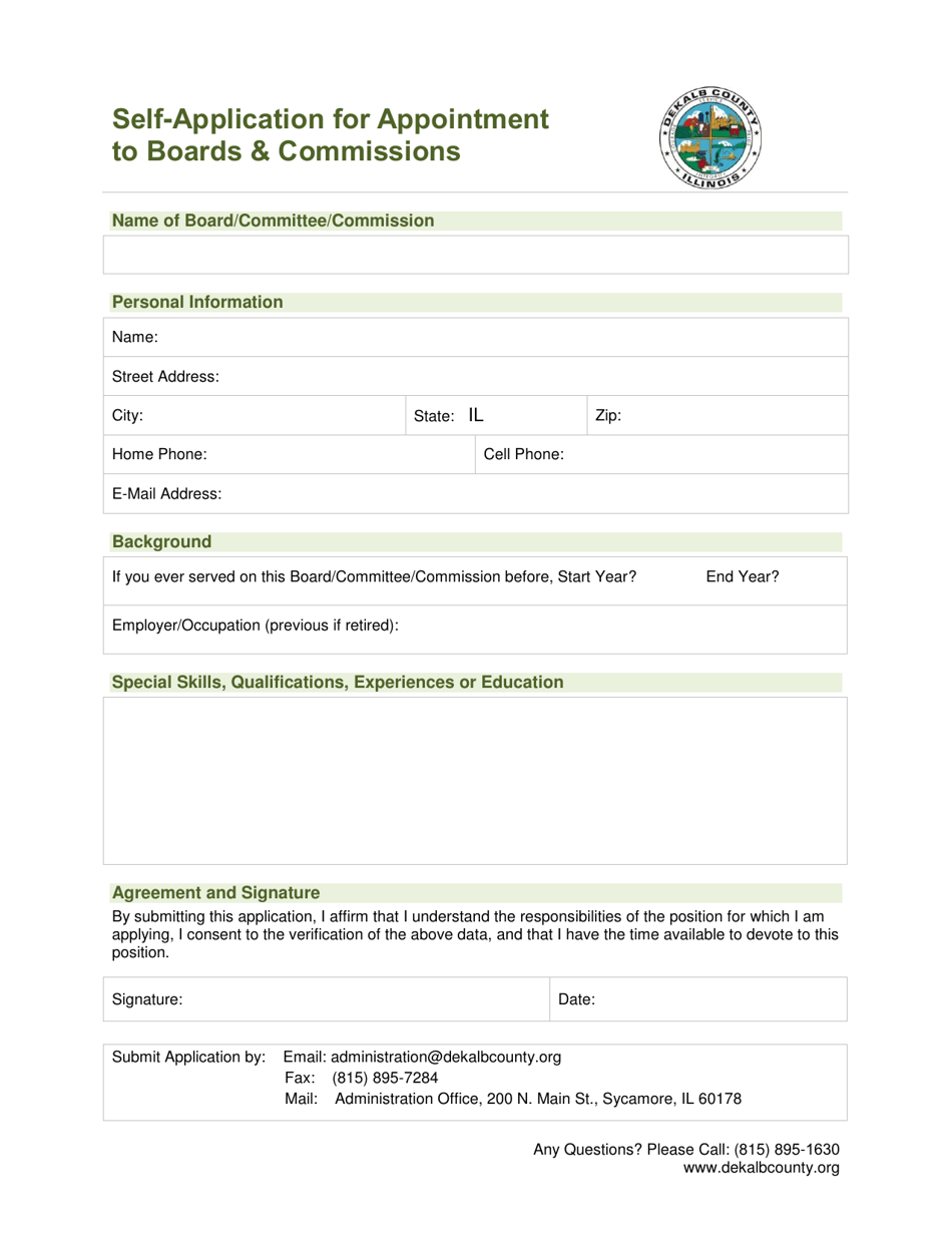 Self-application for Appointment to Boards  Commissions - DeKalb County, Illinois, Page 1