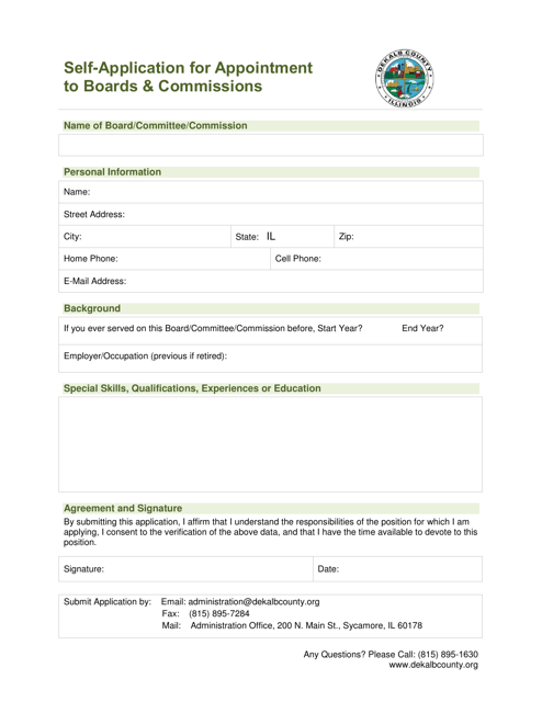 Self-application for Appointment to Boards & Commissions - DeKalb County, Illinois