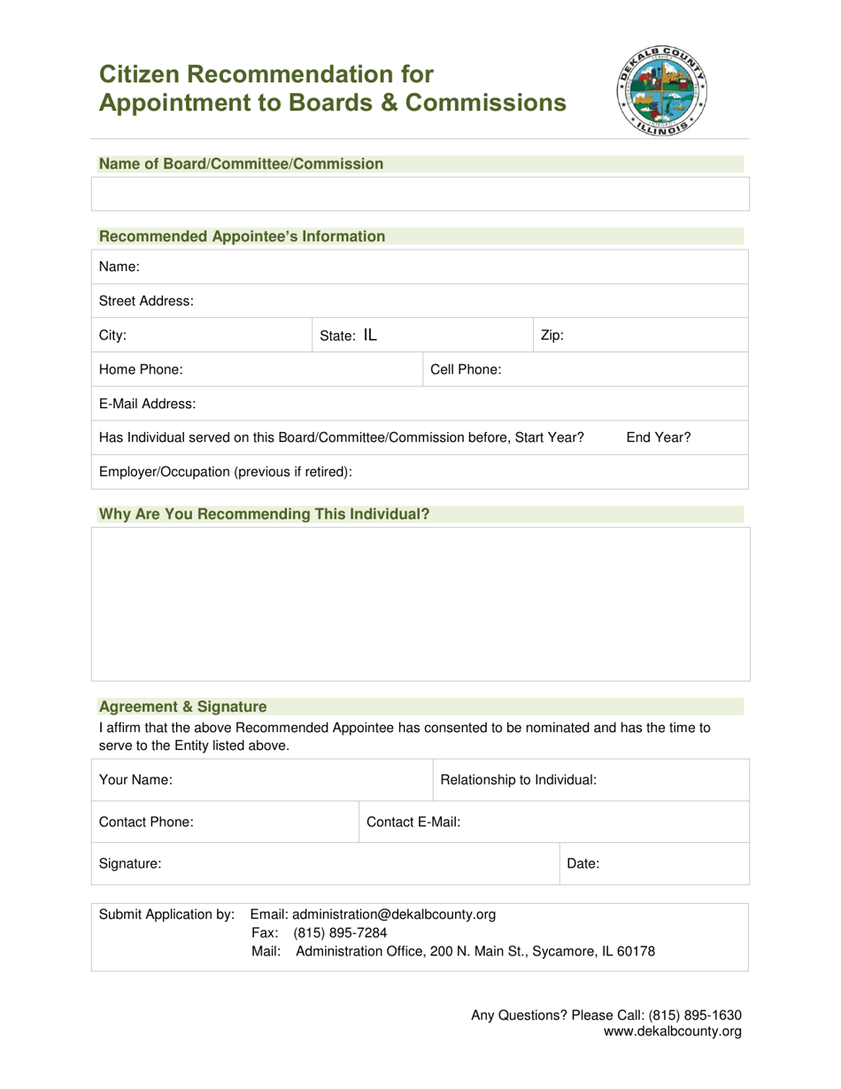 Citizen Recommendation for Appointment to Boards  Commissions - DeKalb County, Illinois, Page 1