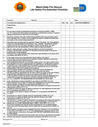 Document preview: Life Safety Pre-submittal Checklist - Miami-Dade County, Florida