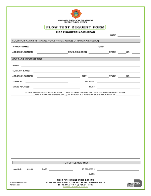 Flow Test Request Form - Miami-Dade County, Florida Download Pdf